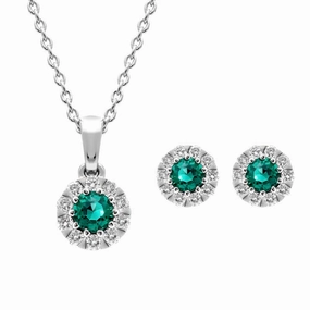 18ct White Gold Emerald Diamond Two Piece Gift Set D