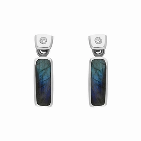 18ct White Gold Labradorite Diamond Oblong Drop Earrings D