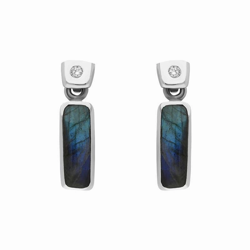 18ct White Gold Labradorite Diamond Oblong Drop Earrings D