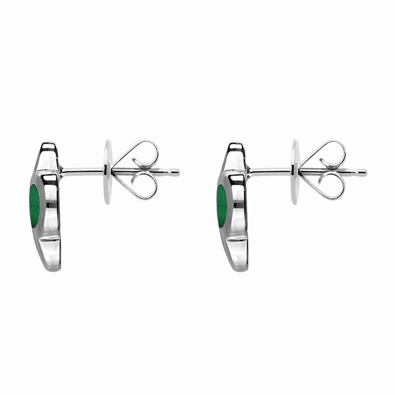18ct White Gold Malachite Bloom Four Leaf Clover Stud Earrings