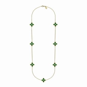 18ct White Gold Malachite Eden Long Marquise Flower Necklace