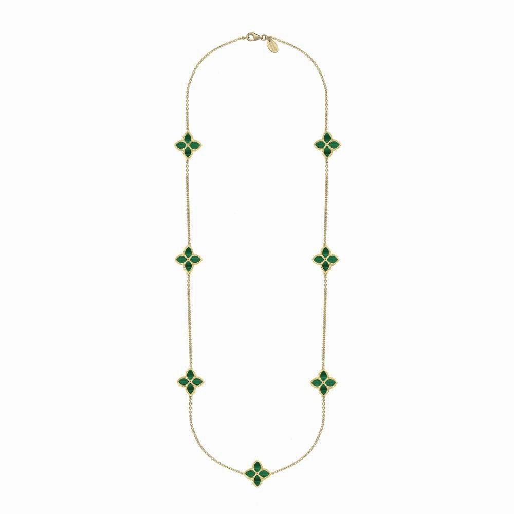 18ct White Gold Malachite Eden Long Marquise Flower Necklace
