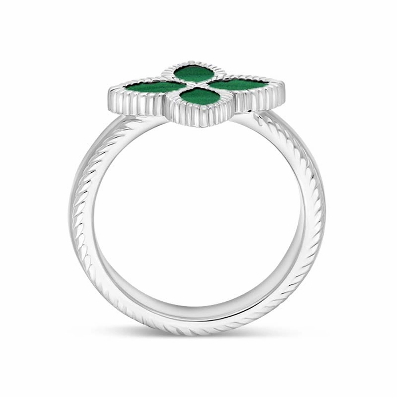 18ct White Gold Malachite Eden Marquise Flower Ring
