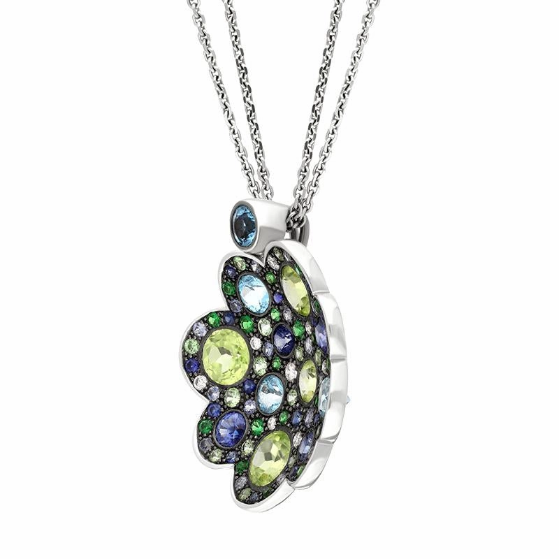 18ct White Gold Multi Gemstone Diamond Flower Necklace