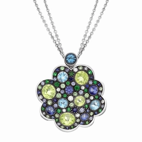 18ct White Gold Multi Gemstone Diamond Flower Necklace