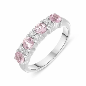 18ct White Gold Pink Sapphire and Diamond Claw Set Ring D
