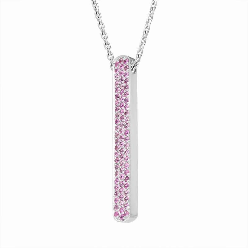 18ct White Gold Pink Sapphire Diamond Pave Bar Necklace