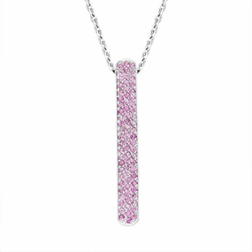 18ct White Gold Pink Sapphire Diamond Pave Bar Necklace
