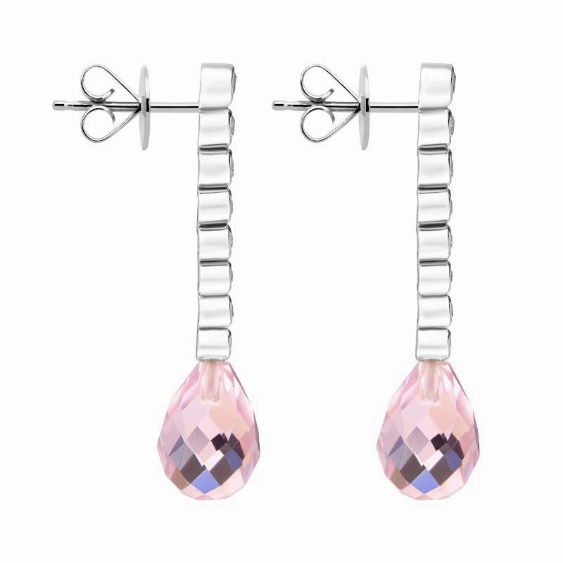 18ct White Gold Rose Quartz Eight Diamond Drop Earrings