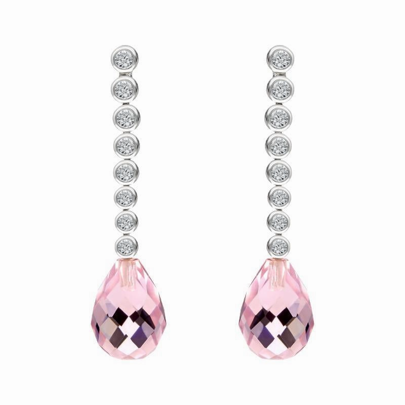 18ct White Gold Rose Quartz Eight Diamond Drop Earrings