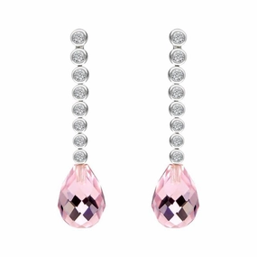 18ct White Gold Rose Quartz Eight Diamond Drop Earrings