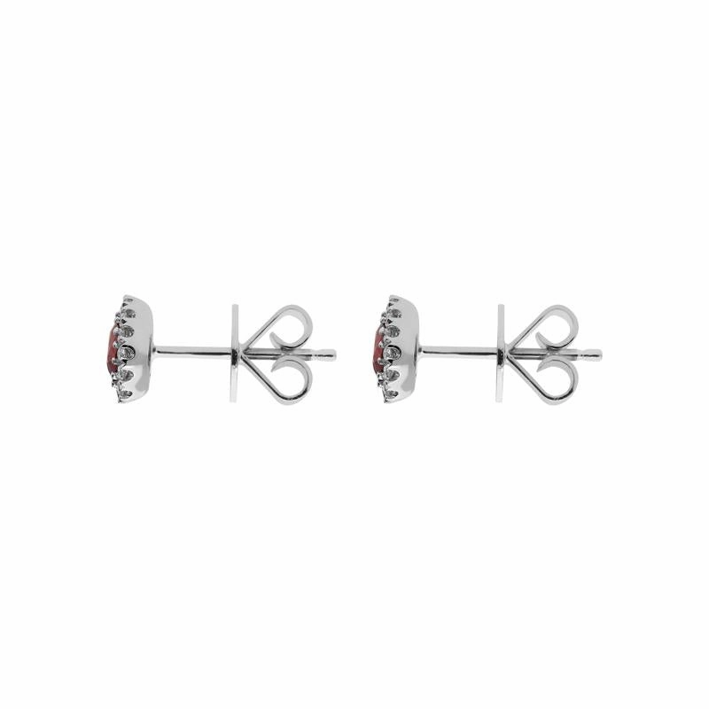18ct White Gold Ruby 0.17ct Diamond Oval Cluster Stud Earrings