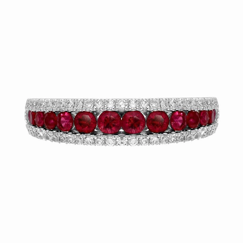 18ct White Gold Ruby Diamond Band Ring