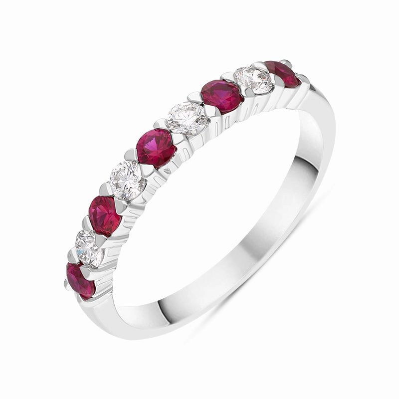 18ct White Gold Ruby Diamond Half Eternity Ring
