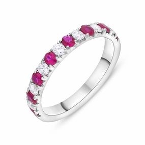 18ct White Gold Ruby Diamond Half Eternity Ring