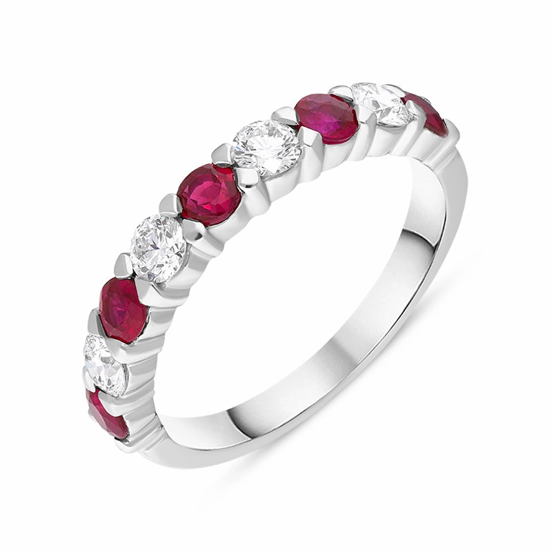 18ct White Gold Ruby Diamond Half Eternity Ring