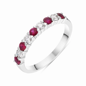 18ct White Gold Ruby Diamond Half Eternity Ring