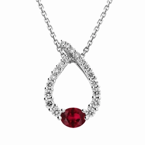 18ct White Gold Ruby Diamond Open Teardrop Pendant