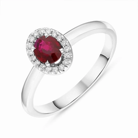 18ct White Gold Ruby Diamond Oval Cluster Ring