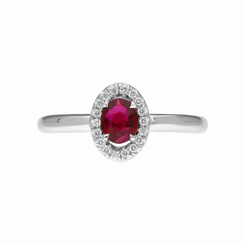 18ct White Gold Ruby Diamond Oval Cluster Ring