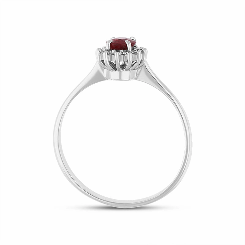 18ct White Gold Ruby Diamond Oval Cluster Ring