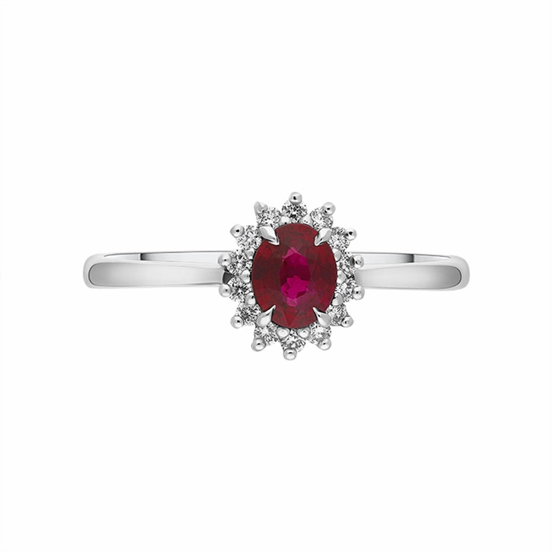 18ct White Gold Ruby Diamond Oval Cluster Ring