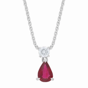 18ct White Gold Ruby Diamond Pear Cut Necklace