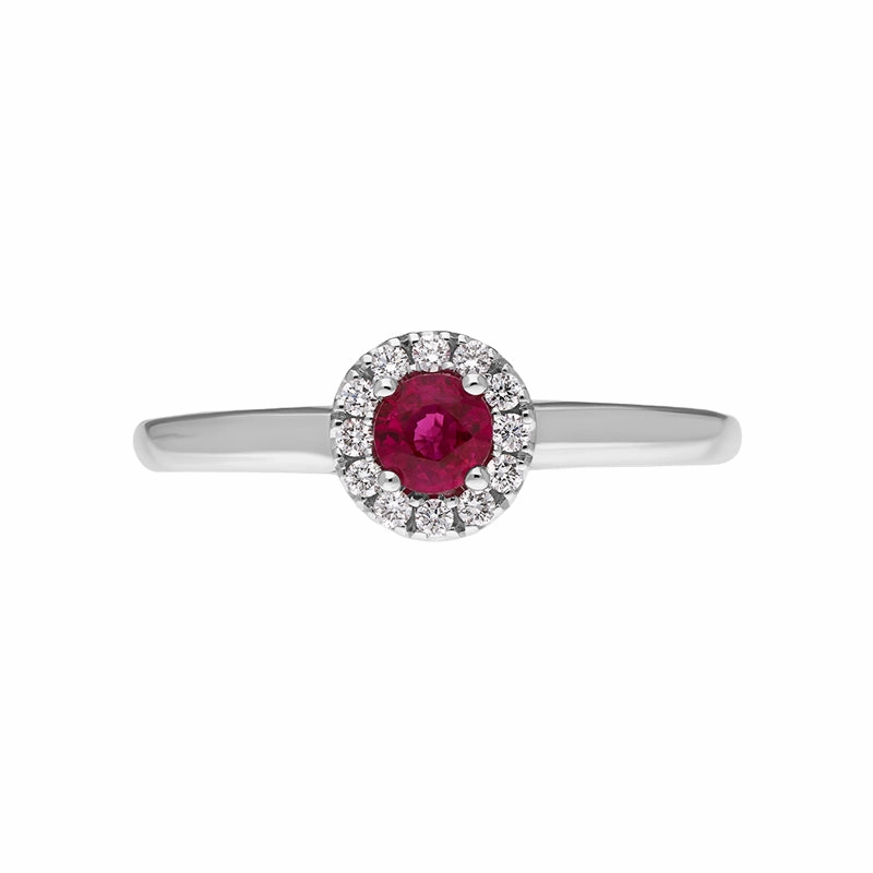 18ct White Gold Ruby Diamond Round Cluster Ring