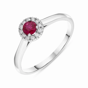 18ct White Gold Ruby Diamond Round Cluster Ring