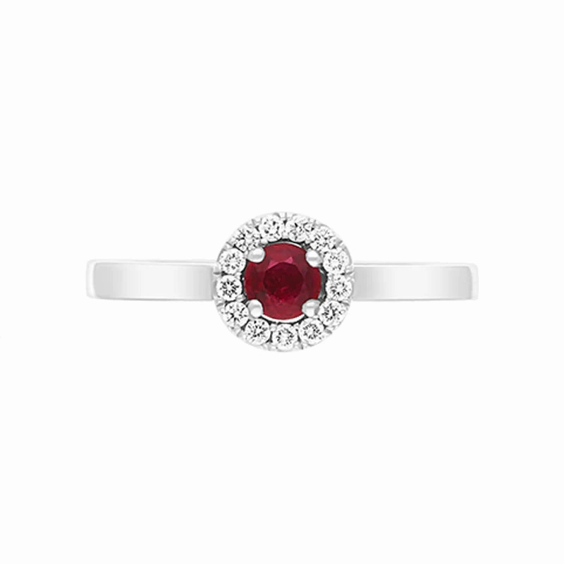 18ct White Gold Ruby Diamond Round Cluster Ring