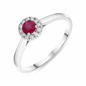 18ct White Gold Ruby Diamond Round Cluster Ring