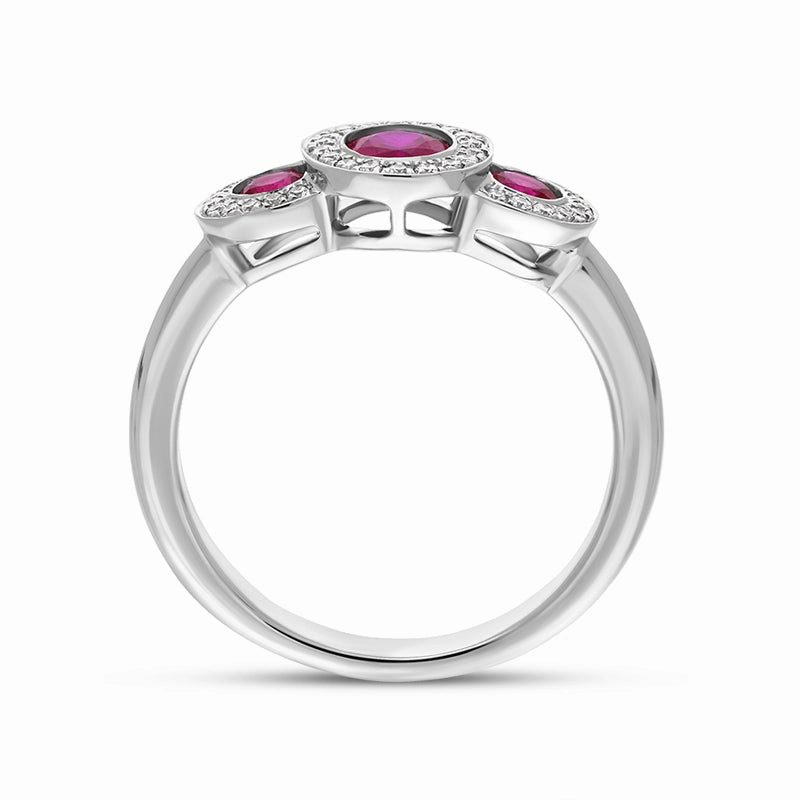 18ct White Gold Ruby Diamond Triple Pave Cluster Ring