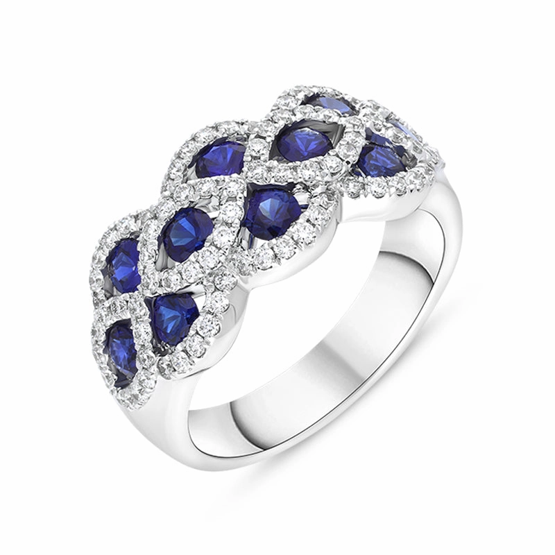 18ct White Gold Sapphire Diamond Lattice Eternity Ring