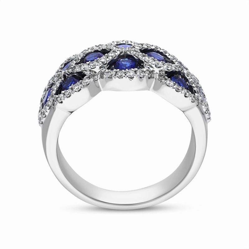 18ct White Gold Sapphire Diamond Lattice Eternity Ring