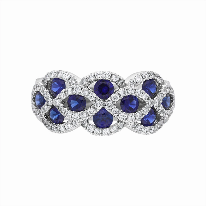 18ct White Gold Sapphire Diamond Lattice Eternity Ring