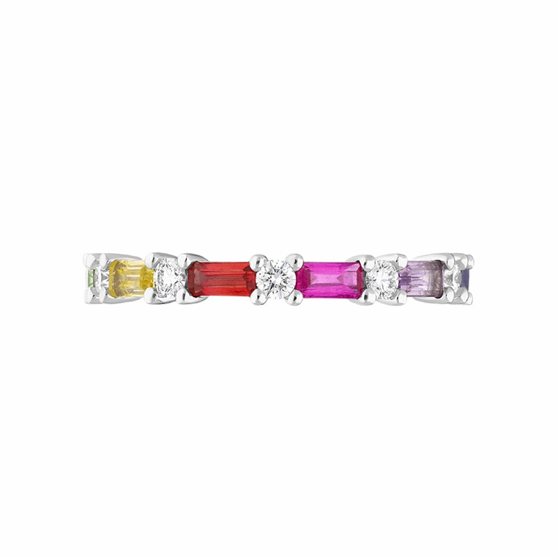 18ct White Gold Sapphire Diamond Multicolour Half Eternity Ring