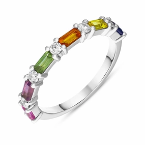 18ct White Gold Sapphire Diamond Multicolour Half Eternity Ring