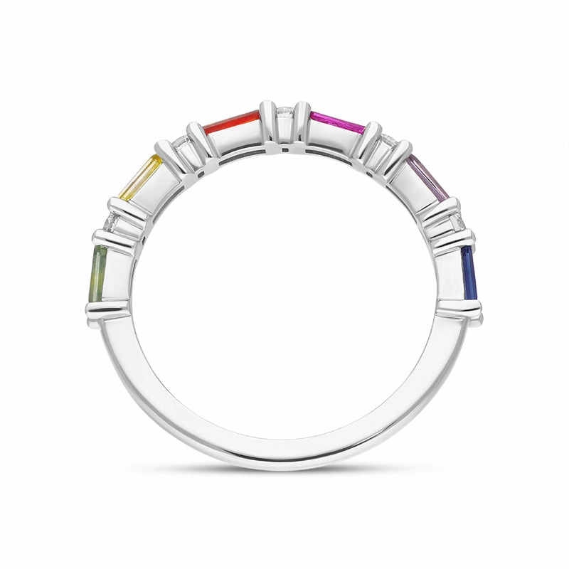 18ct White Gold Sapphire Diamond Multicolour Half Eternity Ring
