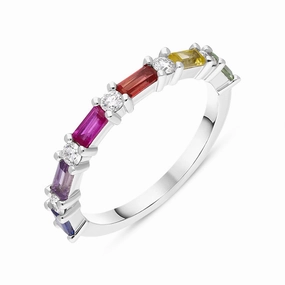 18ct White Gold Sapphire Diamond Multicolour Half Eternity Ring