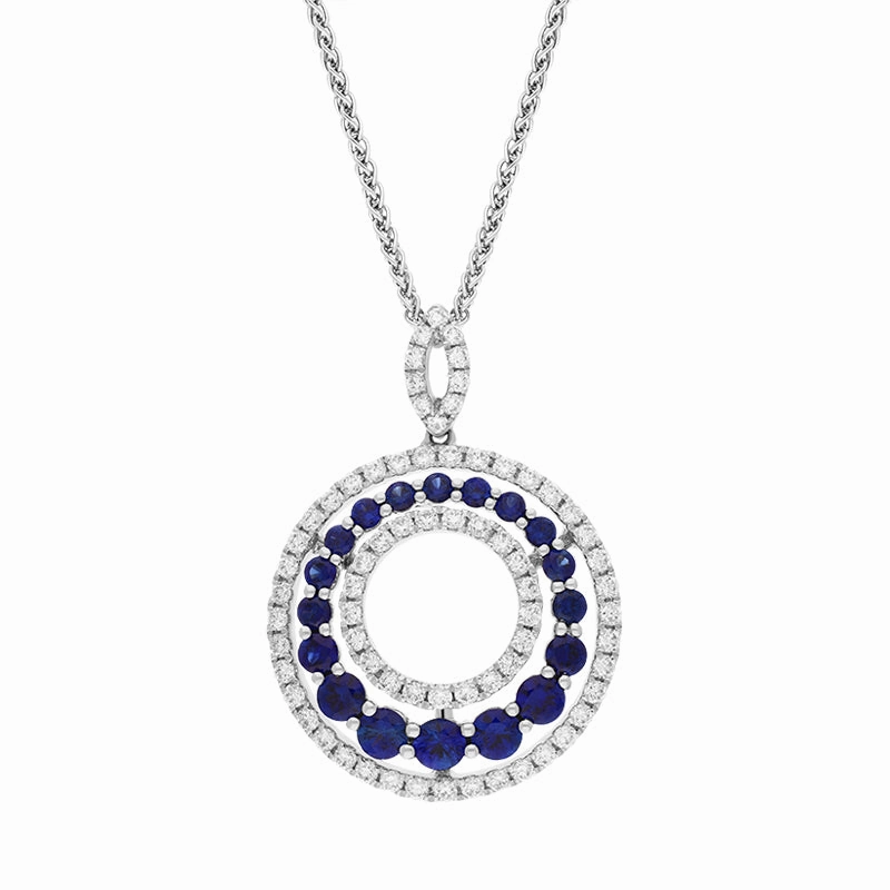 18ct White Gold Sapphire Diamond Open Circle Pendant