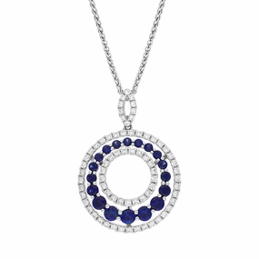 18ct White Gold Sapphire Diamond Open Circle Pendant