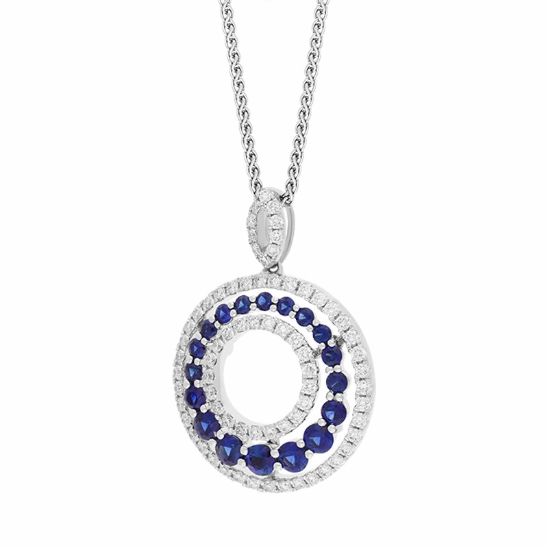 18ct White Gold Sapphire Diamond Open Circle Pendant