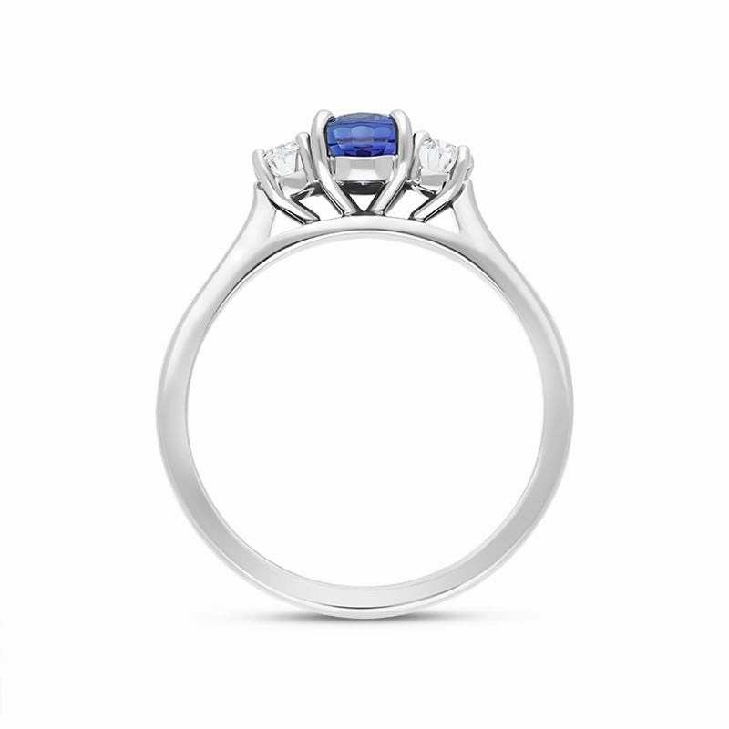 18ct White Gold Sapphire Diamond Oval Cut Three Stone Ring