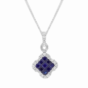 18ct White Gold Sapphire Diamond Pave Cluster Pendant
