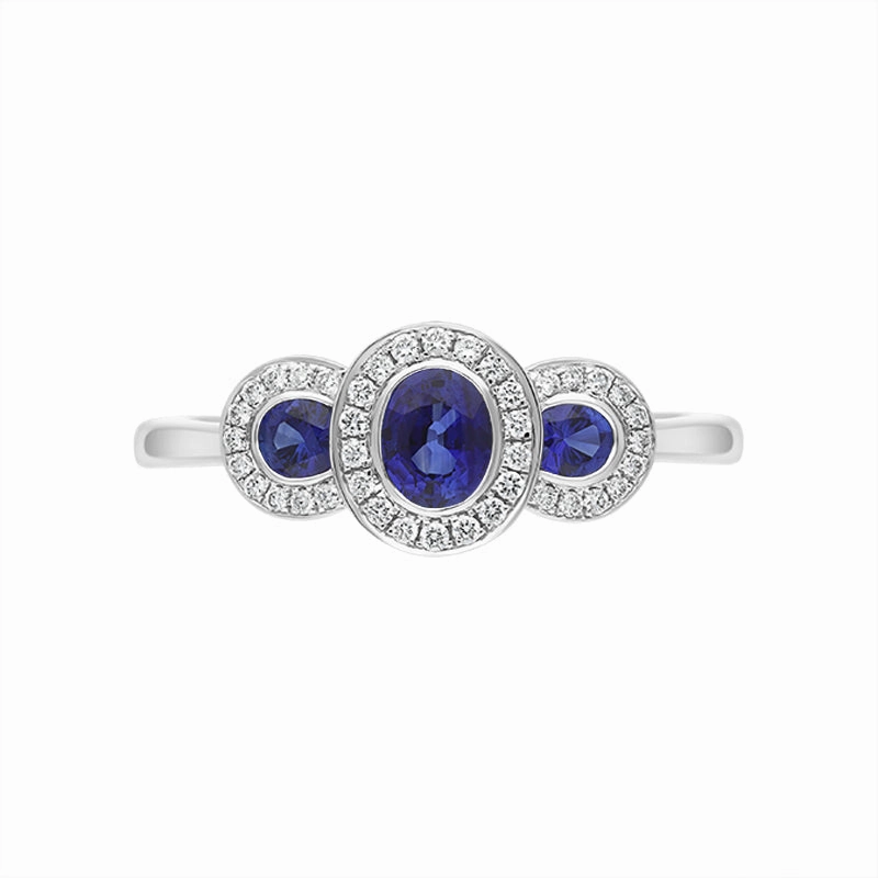 18ct White Gold Sapphire Diamond Pave Triple Cluster Ring