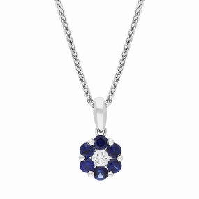 18ct White Gold Sapphire Diamond Round Cluster Pendant