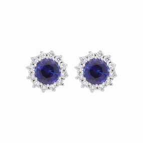 18ct White Gold Sapphire Diamond Round Cluster Stud Earrings