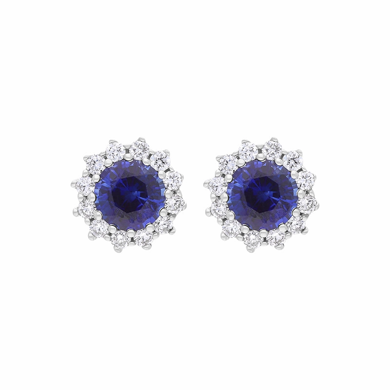 18ct White Gold Sapphire Diamond Round Cluster Stud Earrings