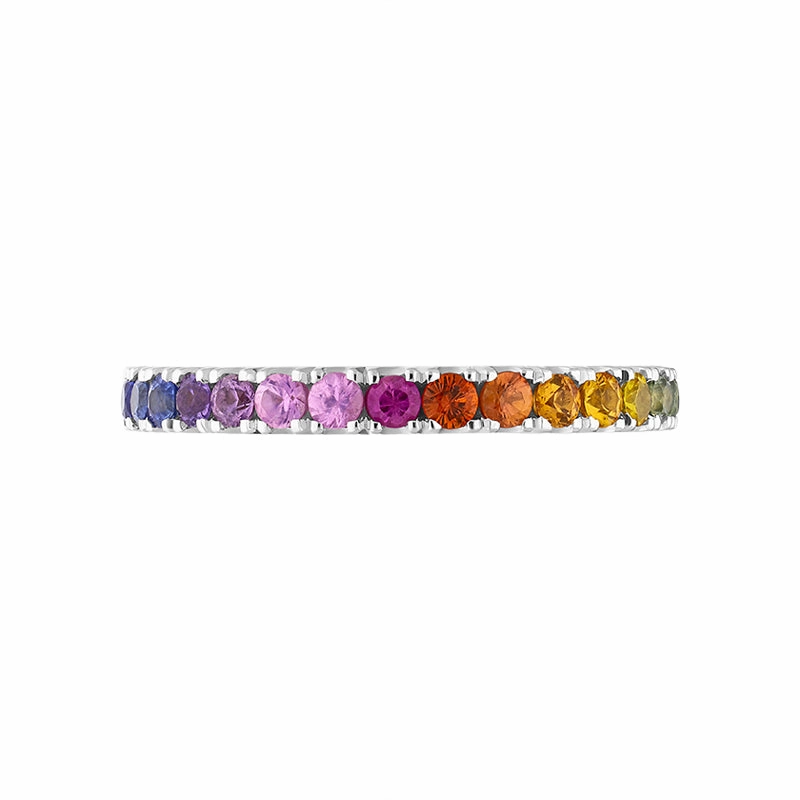 18ct White Gold Sapphire Multicolour Rainbow Half Eternity Ring