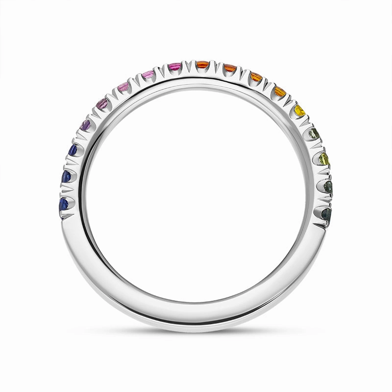 18ct White Gold Sapphire Multicolour Rainbow Half Eternity Ring